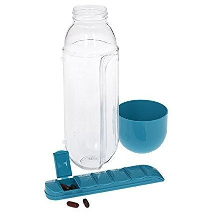 2-in-1 Medicine Organizer Water Bottle – 7-Day Pill Box & 600ml Travel Bottle