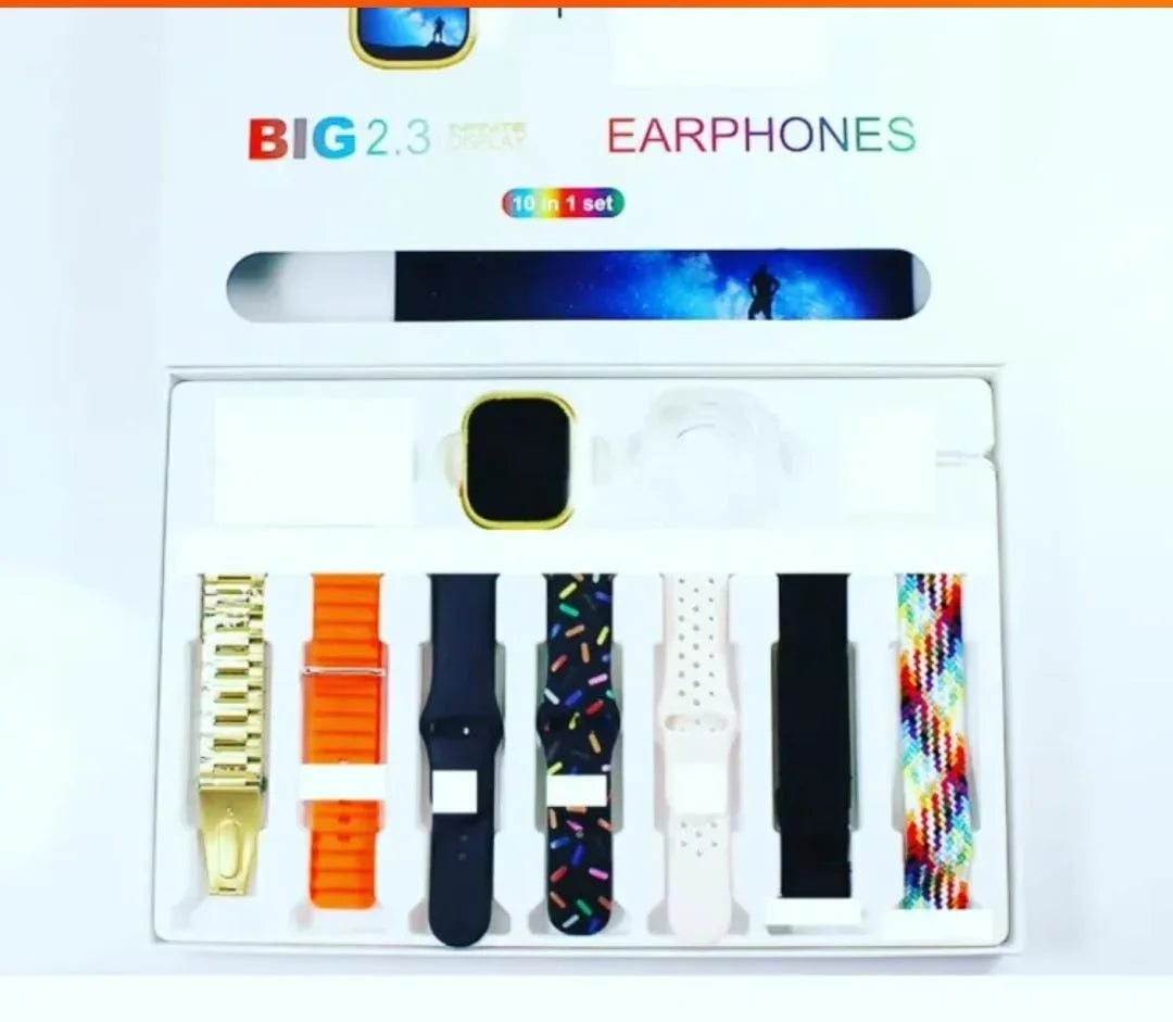 I20 Ultra Max Smartwatch 10-in-1 Combo – 2.3" Large Display, 7 Straps & AirPods