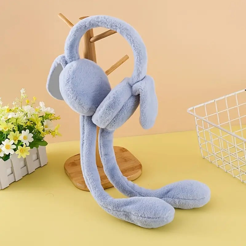 Cute Rabbit Earmuffs Hat with Moving Ears – Plush Bunny Hat for Kids