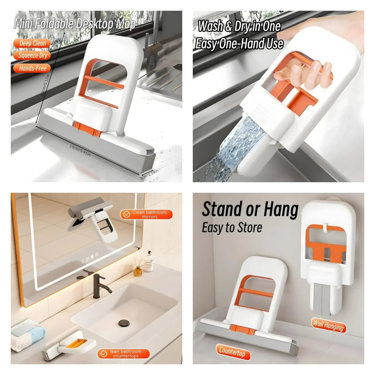 CleanSwipe™ Foldable Mini Sponge Mop – Self-Squeezing