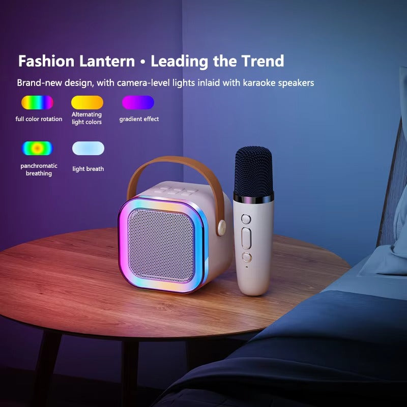 K12 Bluetooth Karaoke Speaker with Wireless Mic – RGB LED Lights & Rechargeable Speaker