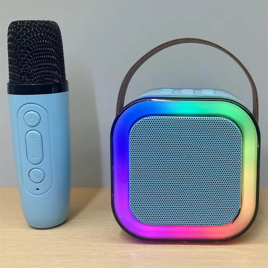 K12 Bluetooth Karaoke Speaker with Wireless Mic – RGB LED Lights & Rechargeable Speaker