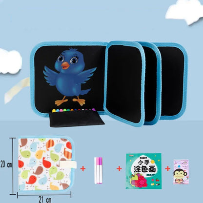 Reusable Magic Doodle Blackboard Book for Kids – Drawing & Learning Book with 3 Color Markers