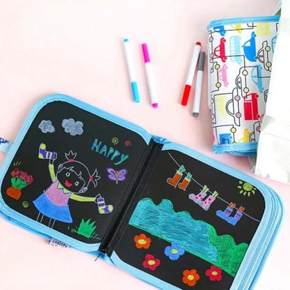 Reusable Magic Doodle Blackboard Book for Kids – Drawing & Learning Book with 3 Color Markers
