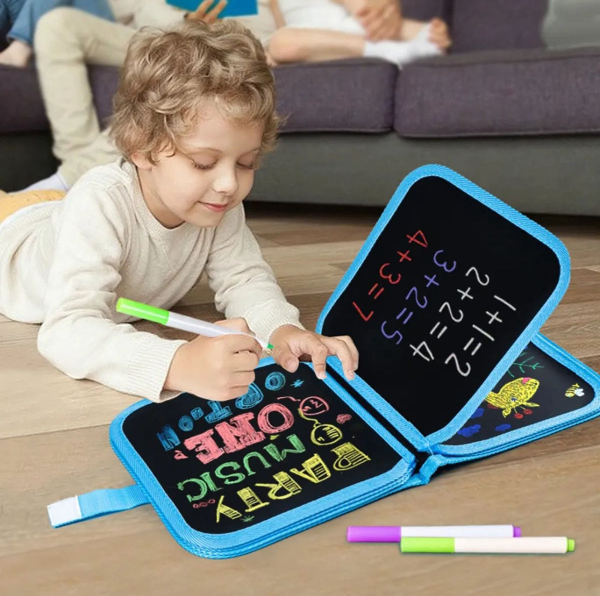 Reusable Magic Doodle Blackboard Book for Kids – Drawing & Learning Book with 3 Color Markers
