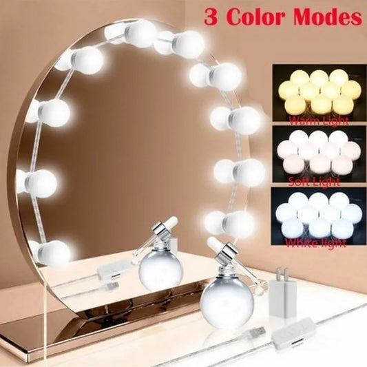 💡 10-Bulb Vanity Mirror LED Light Kit – 3 Modes, USB Operated