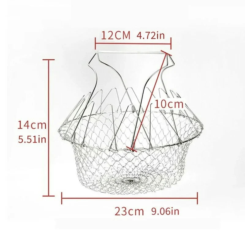 ChefFold™ Stainless Steel Foldable Kitchen Colander Basket