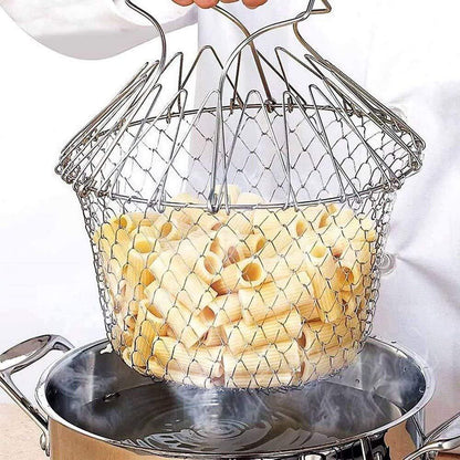 ChefFold™ Stainless Steel Foldable Kitchen Colander Basket