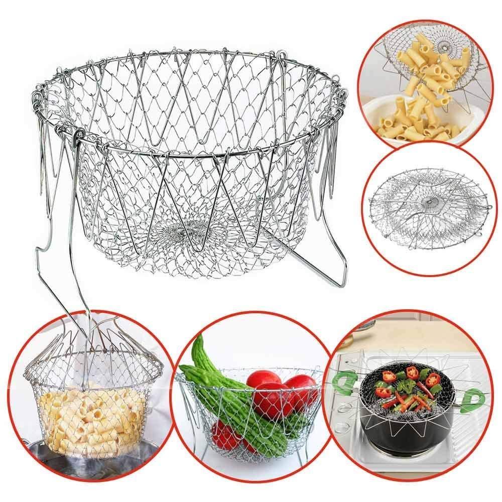 ChefFold™ Stainless Steel Foldable Kitchen Colander Basket