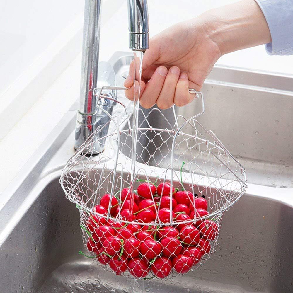 ChefFold™ Stainless Steel Foldable Kitchen Colander Basket