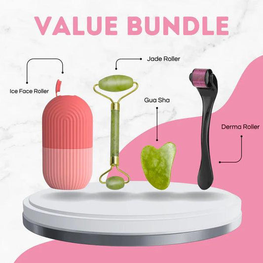 4-in-1 Facial Skincare Set | Ice Roller, Jade Roller, Gua Sha & Derma Roller