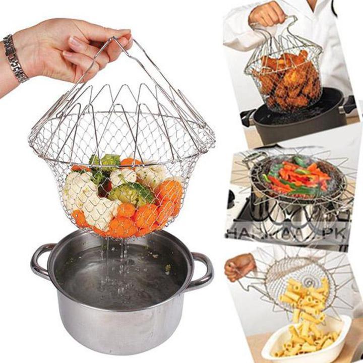 ChefFold™ Stainless Steel Foldable Kitchen Colander Basket