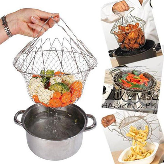 ChefFold™ Stainless Steel Foldable Kitchen Colander Basket