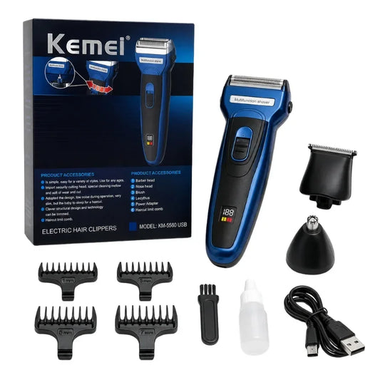Kemei KM-5560 USB Hair Clipper – Rechargeable Grooming Kit with Nose Trimmer